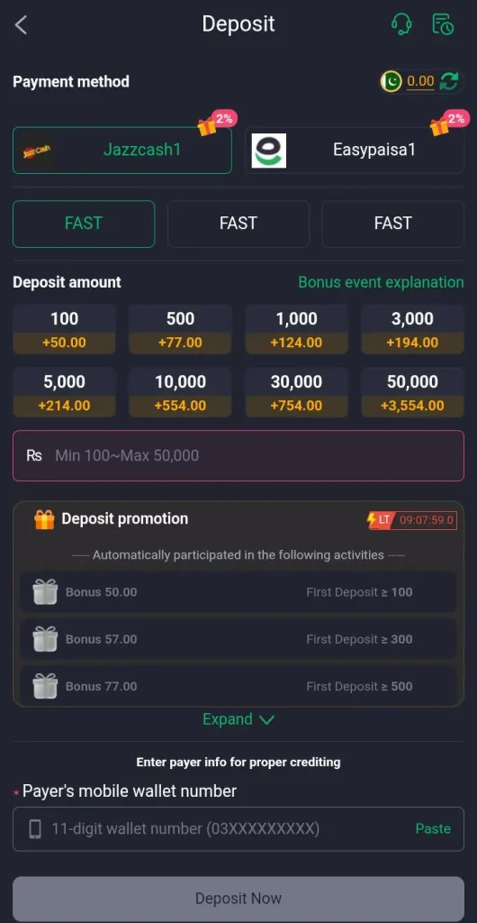 Deposit funds